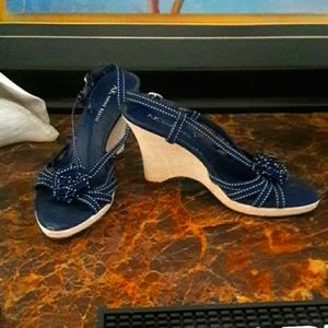 Anne Klein Blue Canvas Hall Day Platform Wedges